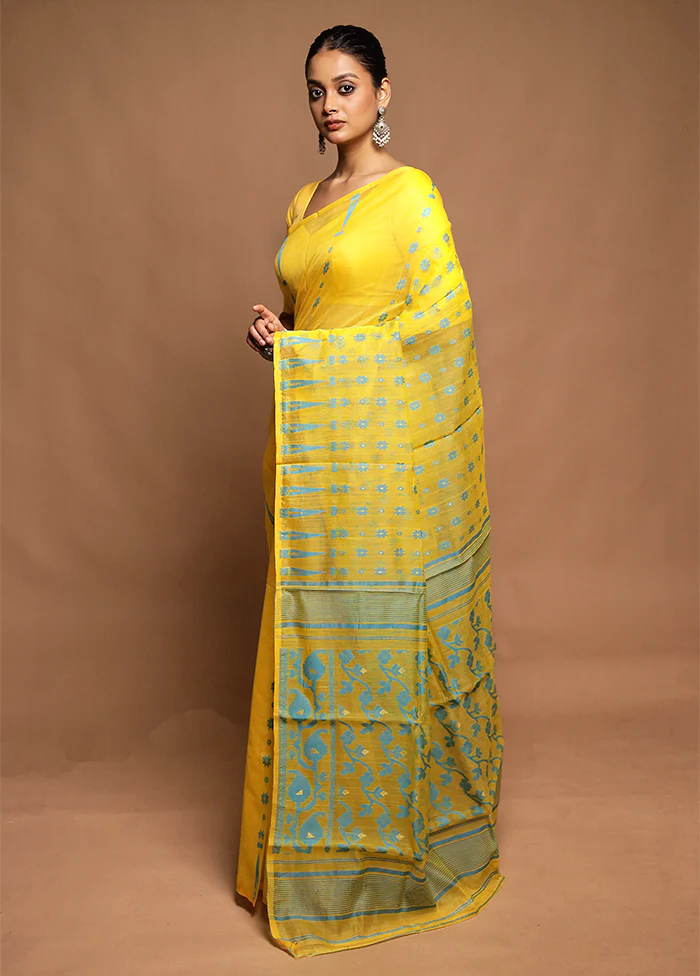 Yellow Tant Jamdani Saree Without Blouse Piece - Image 4