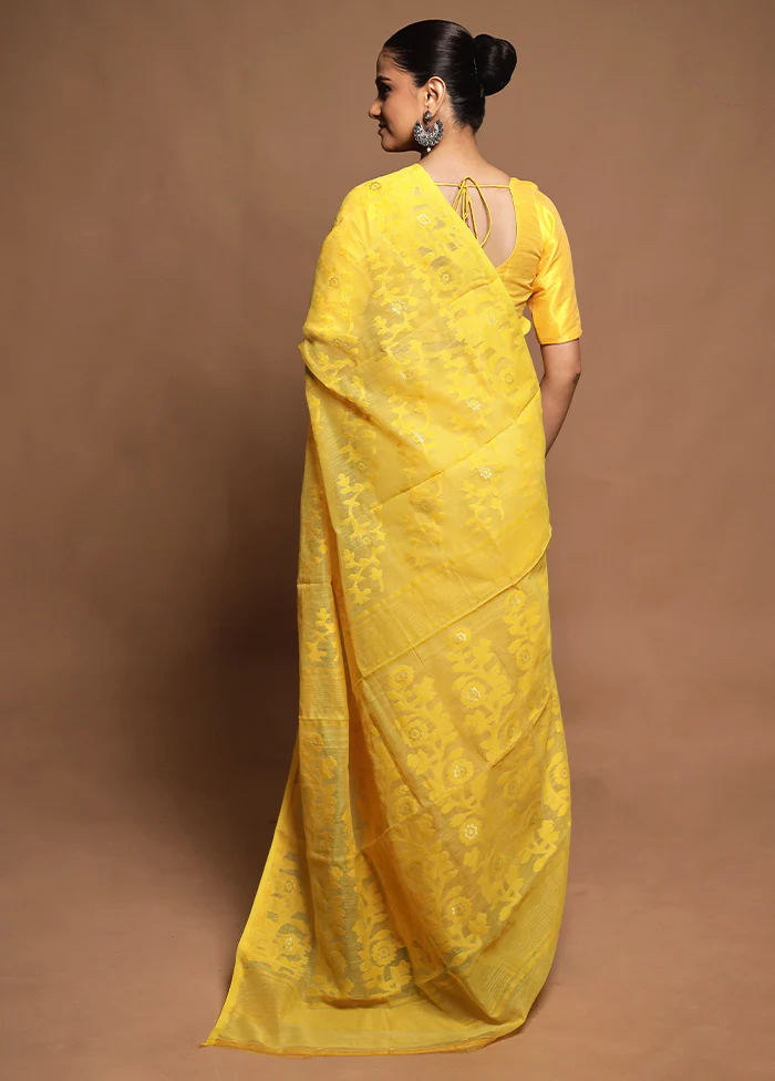 Yellow Tant Jamdani Saree Without Blouse Piece - Image 3