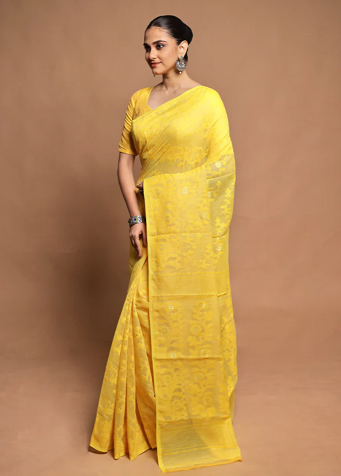Yellow Tant Jamdani Saree Without Blouse Piece - Image 4