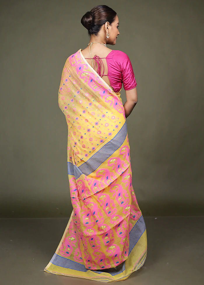 Yellow Tant Jamdani Saree Without Blouse Piece - Image 3