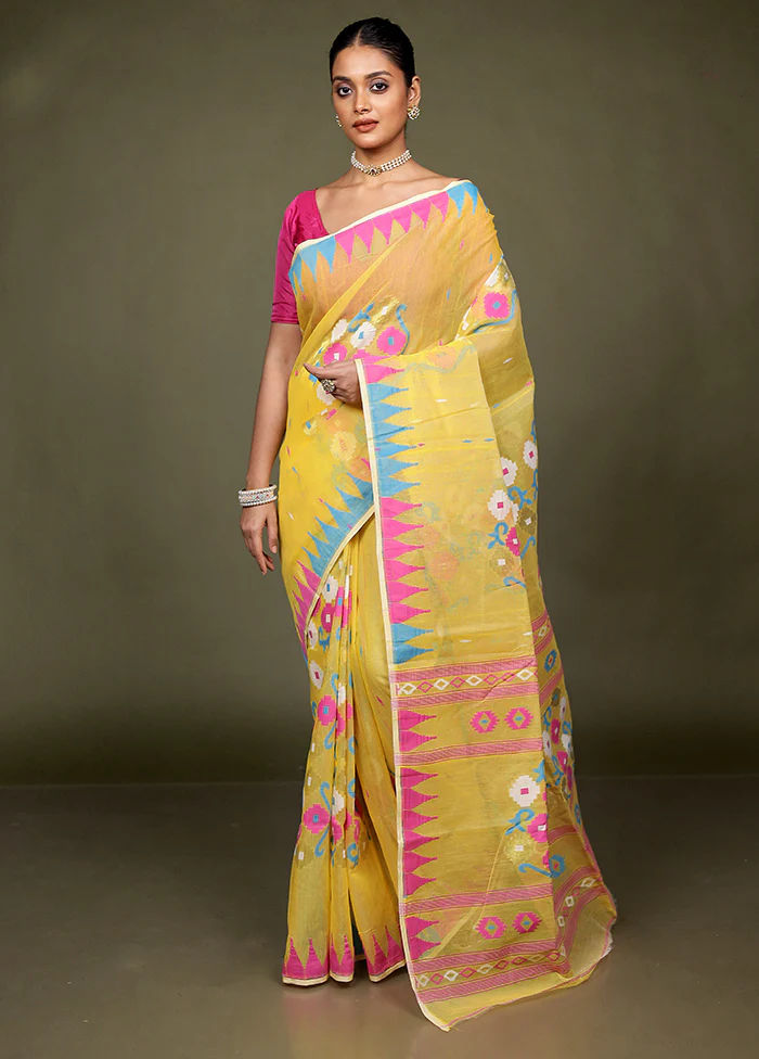 Yellow Tant Jamdani Saree Without Blouse Piece