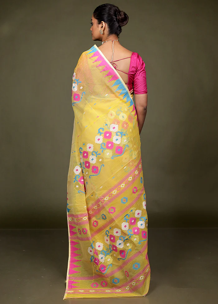 Yellow Tant Jamdani Saree Without Blouse Piece - Image 3