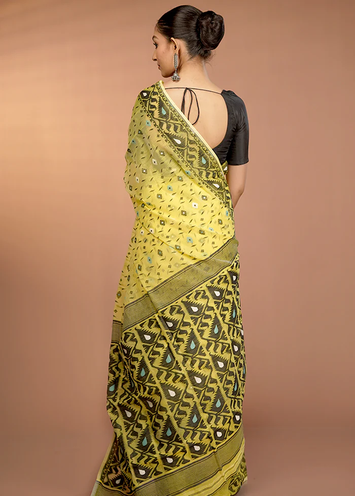 Yellow Tant Jamdani Saree Without Blouse Piece - Image 3