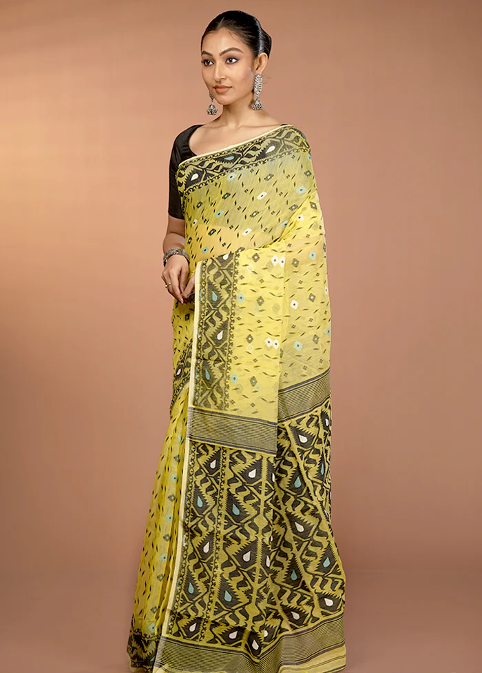 Yellow Tant Jamdani Saree Without Blouse Piece - Image 4