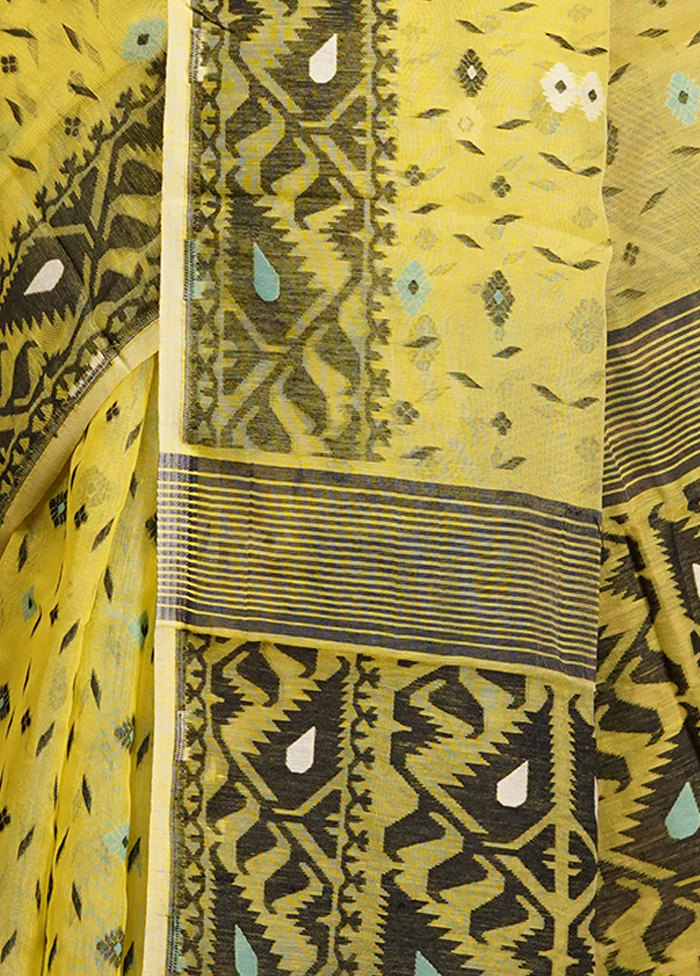 Yellow Tant Jamdani Saree Without Blouse Piece - Image 5