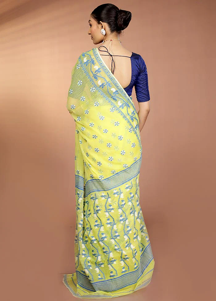 Yellow Tant Jamdani Saree Without Blouse Piece - Image 3