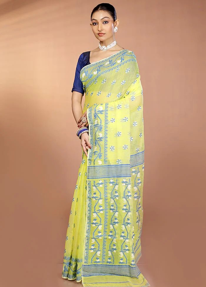 Yellow Tant Jamdani Saree Without Blouse Piece - Image 4