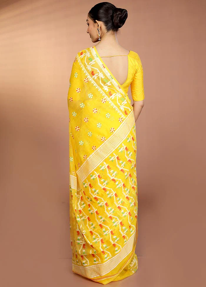 Yellow Tant Jamdani Saree Without Blouse Piece - Image 3