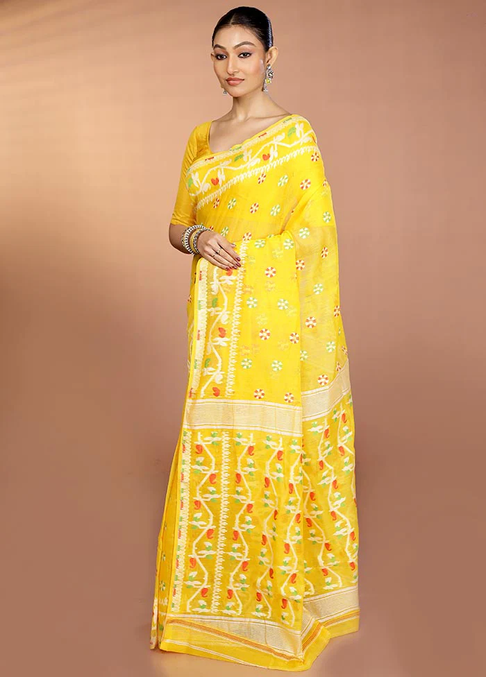 Yellow Tant Jamdani Saree Without Blouse Piece - Image 4