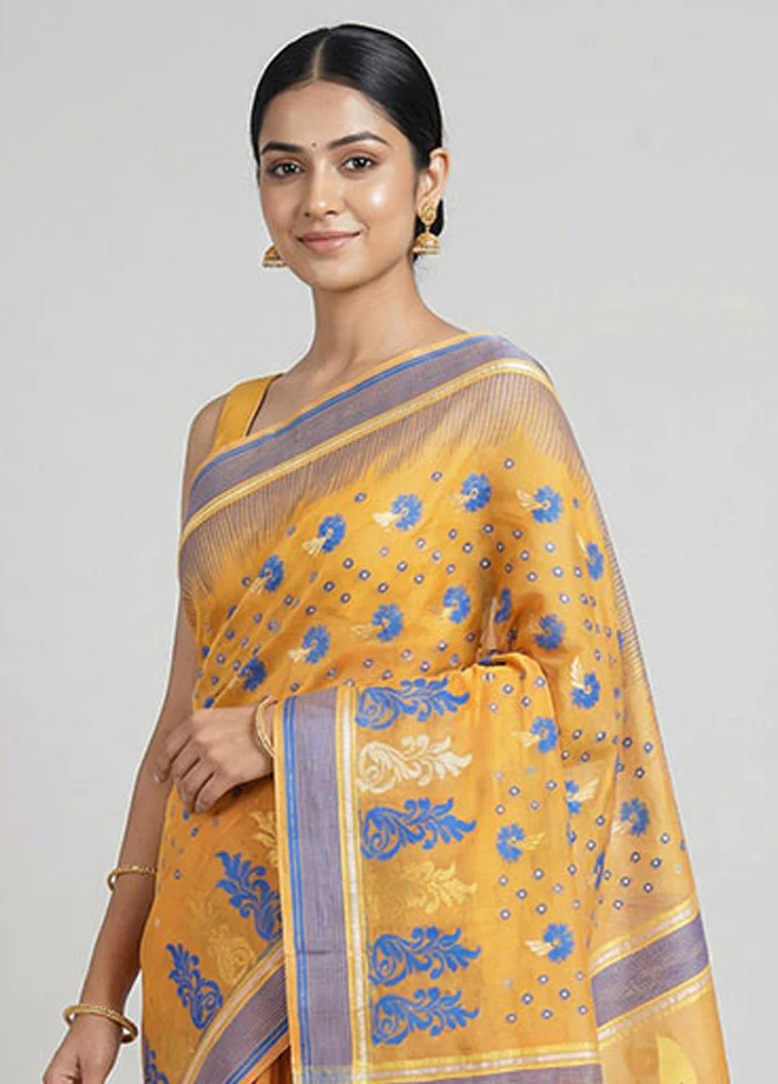 Yellow Jamdani Cotton Saree Without Blouse Piece - Image 2