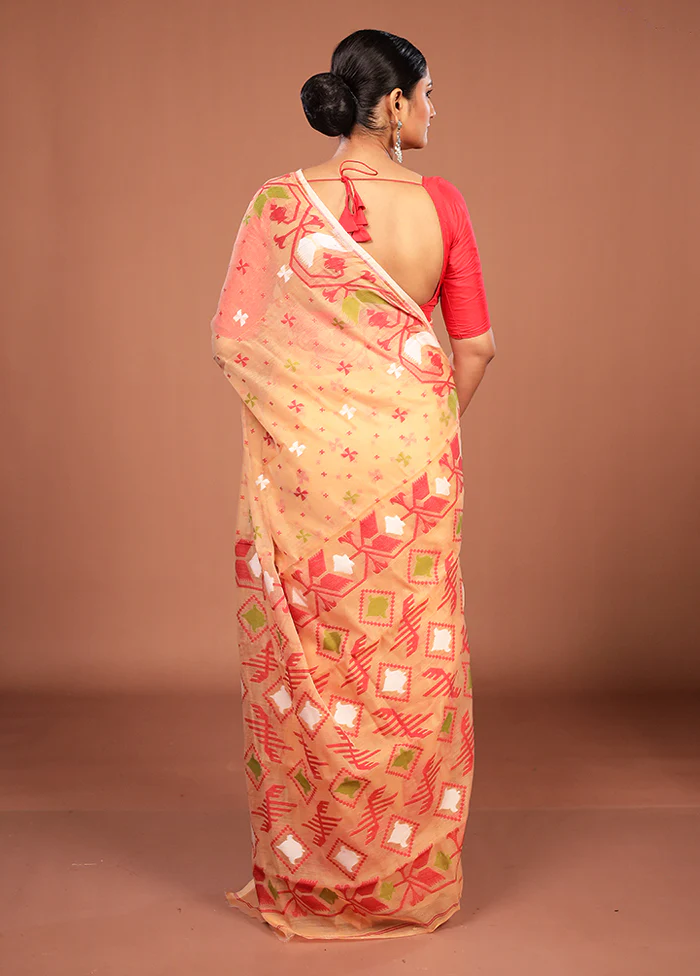 Yellow Jamdani Cotton Saree Without Blouse Piece - Image 3