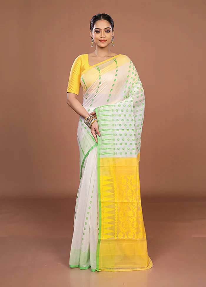 Yellow Jamdani Cotton Saree Without Blouse Piece - Image 2