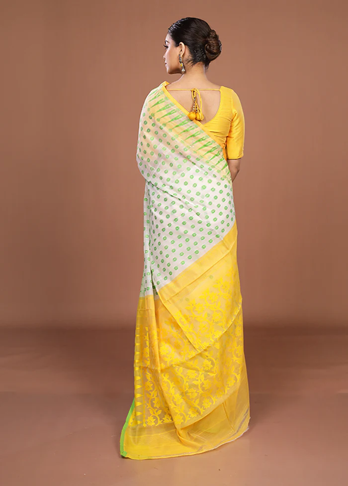 Yellow Jamdani Cotton Saree Without Blouse Piece - Image 3