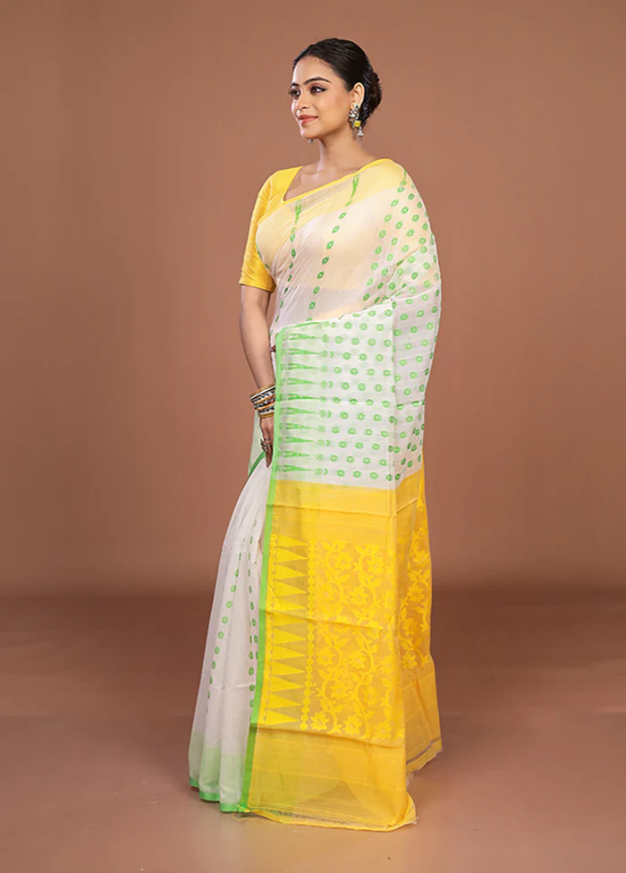 Yellow Jamdani Cotton Saree Without Blouse Piece - Image 4