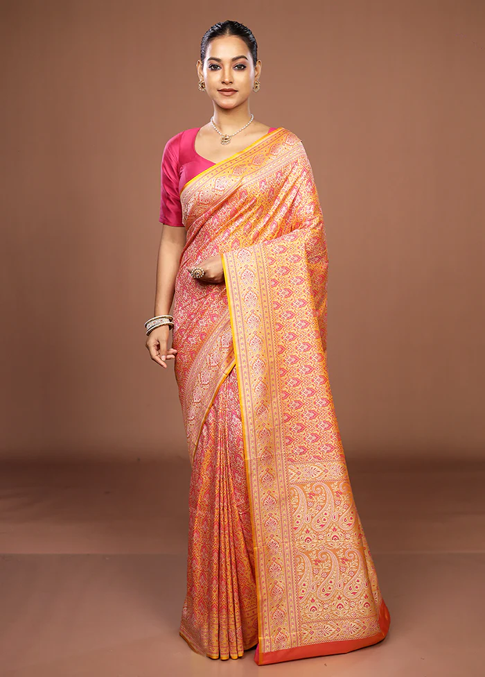 Yellow Jamewar Silk Saree With Blouse Piece - Image 2