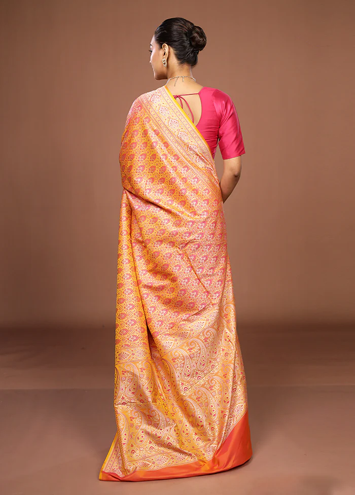 Yellow Jamewar Silk Saree With Blouse Piece - Image 3