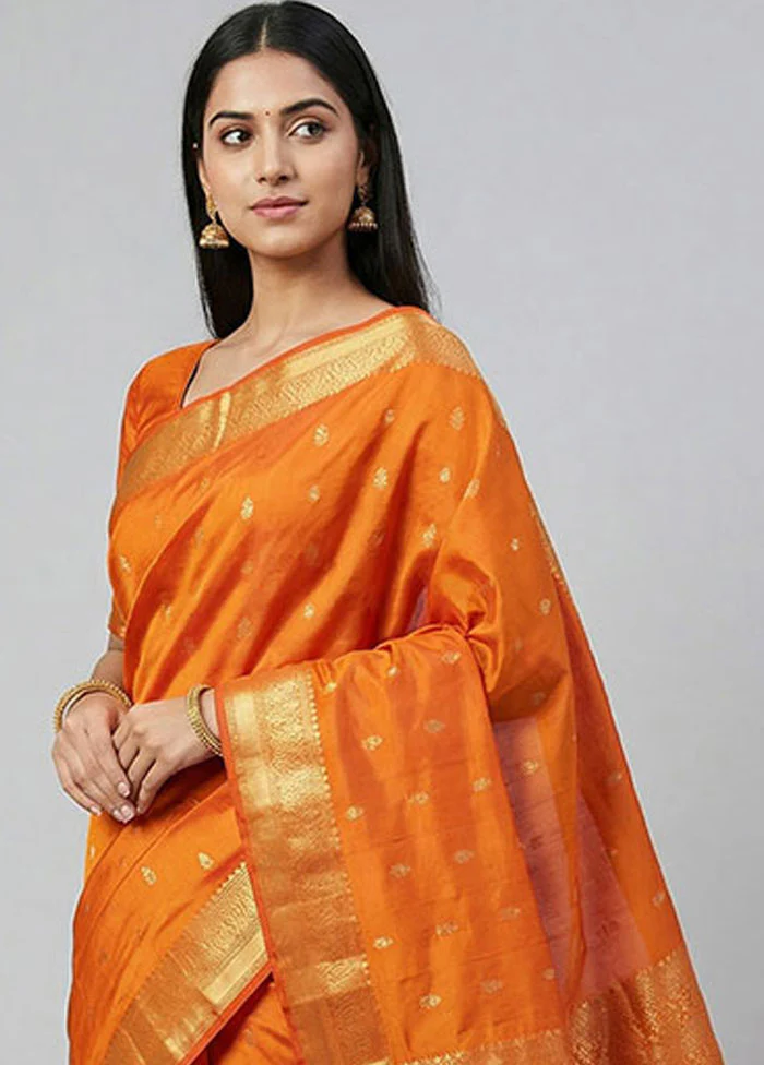 Yellow Kanjivaram Silk Saree With Blouse Piece - Image 2