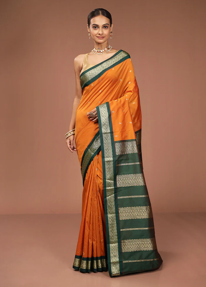 Yellow Kanjivaram Silk Saree With Blouse Piece - Image 2