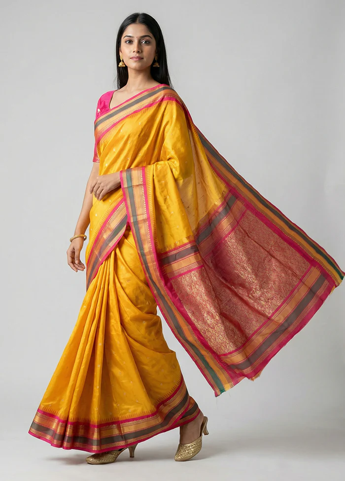 Yellow Kanjivaram Silk Saree With Blouse Piece