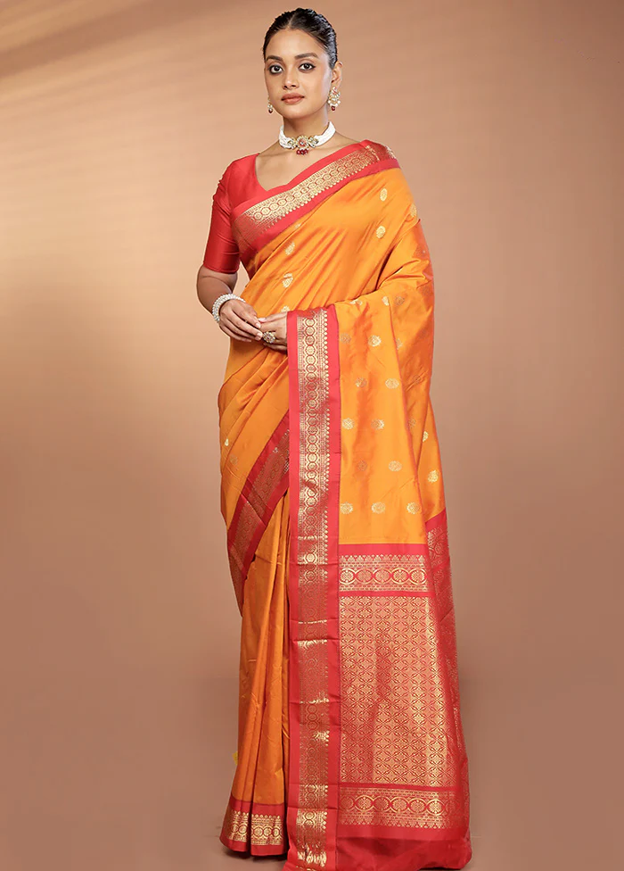 Yellow Kanjivaram Silk Saree With Blouse Piece - Image 2