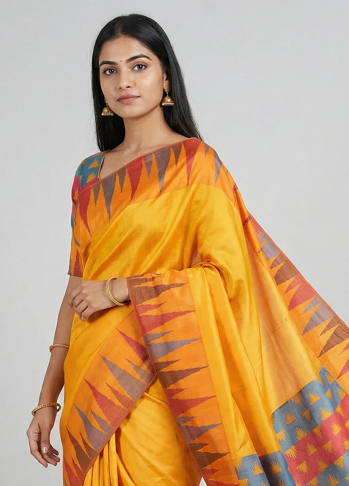 Yellow Kanjivaram Silk Saree With Blouse Piece - Image 2