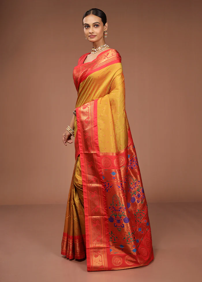 Yellow Kanjivaram Silk Saree With Blouse Piece - Image 4