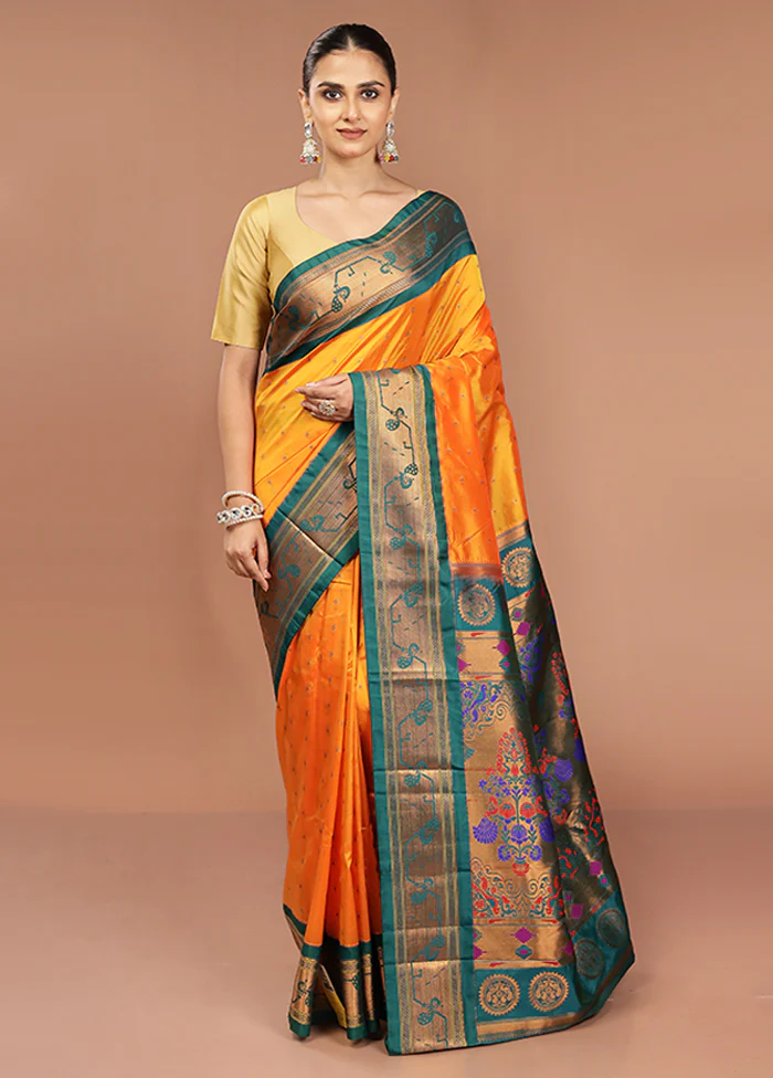 Yellow Kanjivaram Silk Saree With Blouse Piece - Image 2