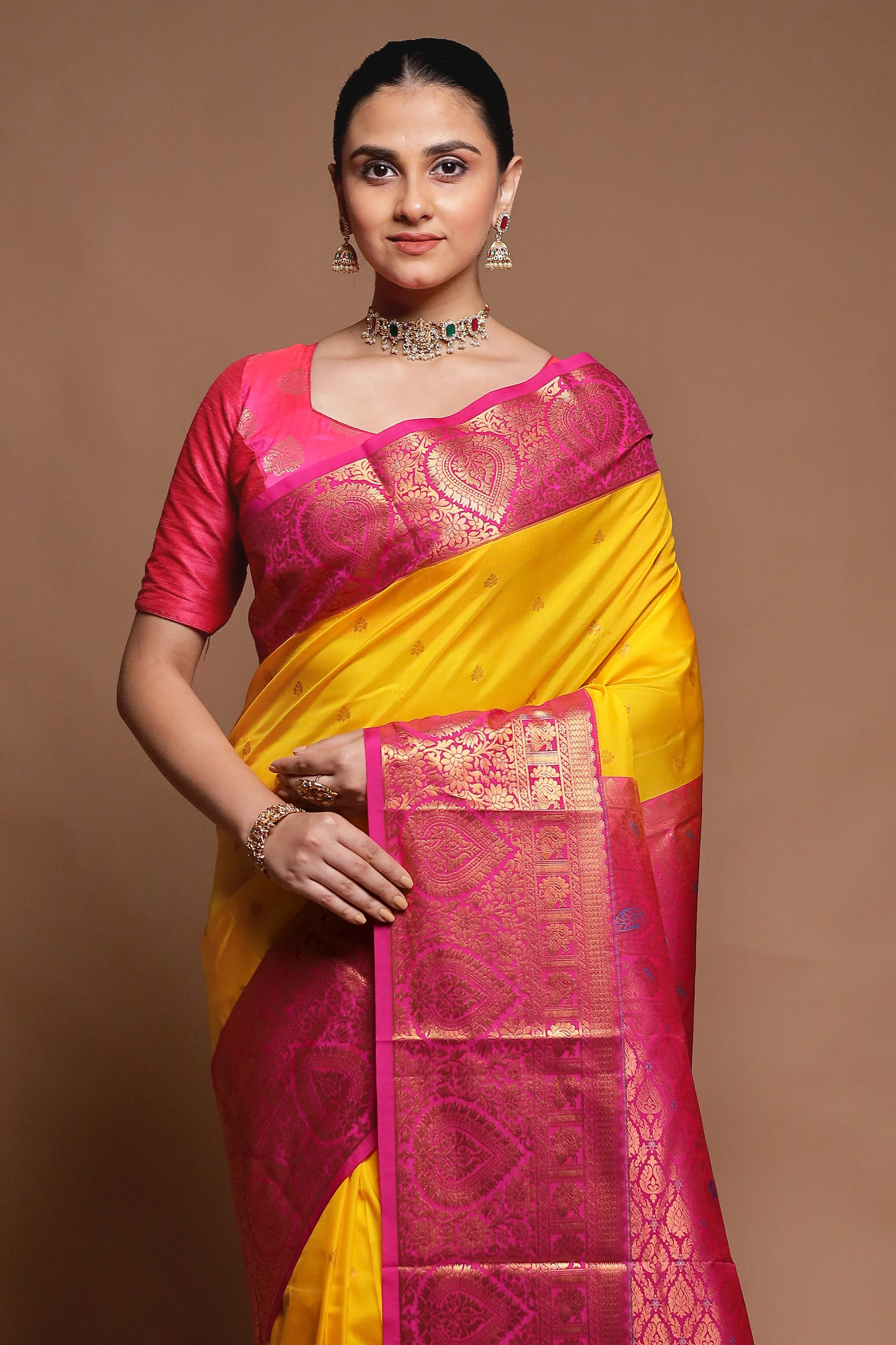 Yellow Kanjivaram Silk Saree With Blouse Piece - Image 2