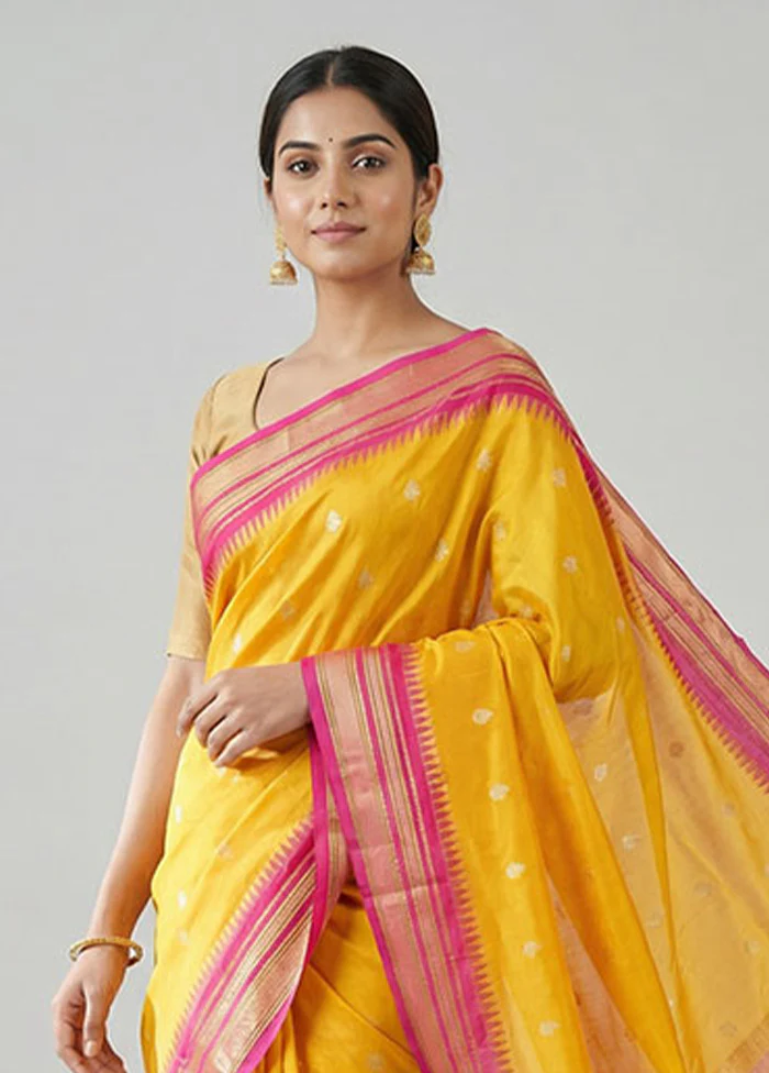 Yellow Kanjivaram Silk Saree With Blouse Piece - Image 2