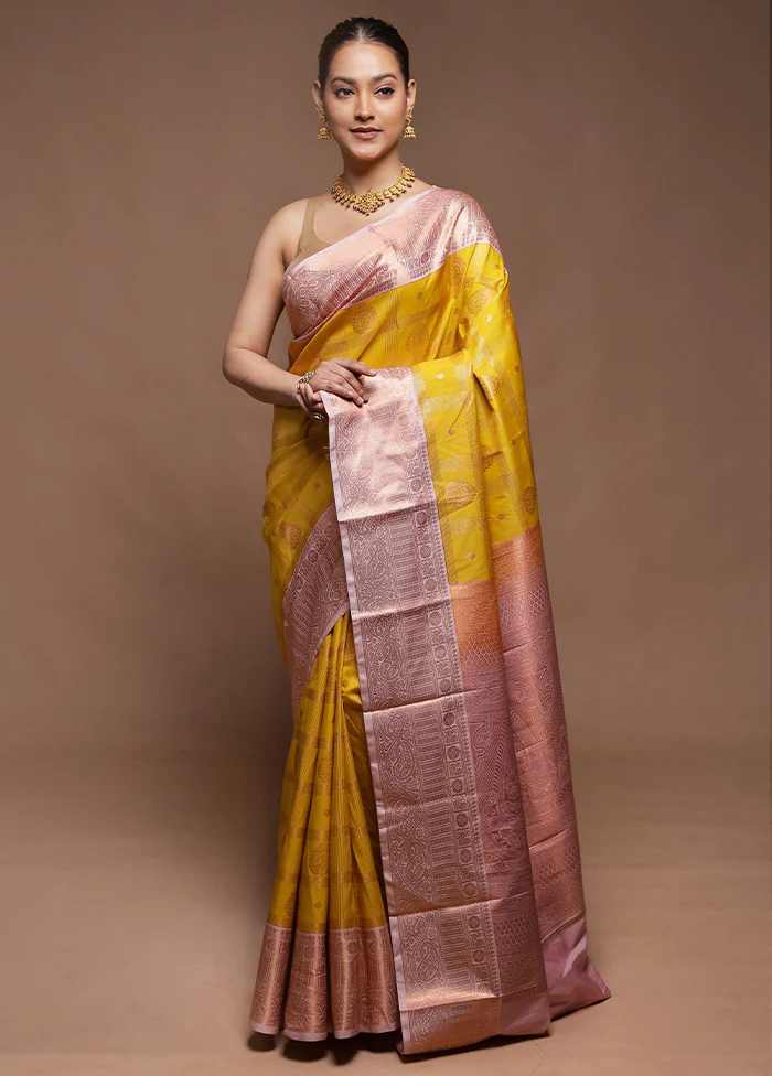 Yellow Kanjivaram Silk Saree With Blouse Piece