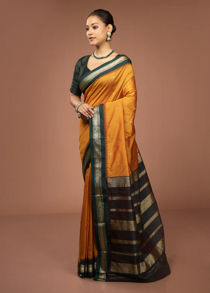 Yellow Kanjivaram Silk Saree With Blouse Piece - Image 4