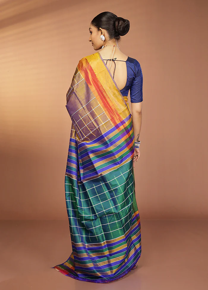 Yellow Kalakshetra Silk Saree With Blouse Piece - Image 3