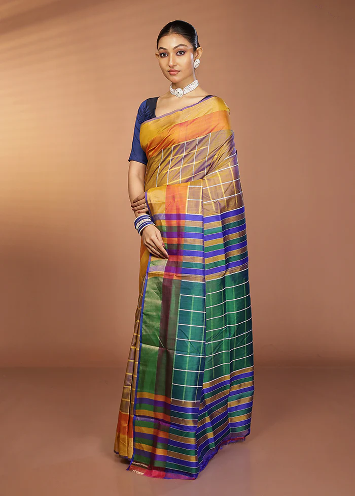 Yellow Kalakshetra Silk Saree With Blouse Piece - Image 4
