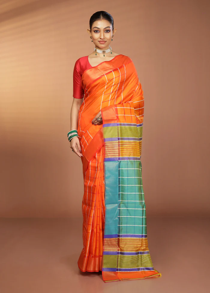 Yellow Kalakshetra Silk Saree With Blouse Piece - Image 2