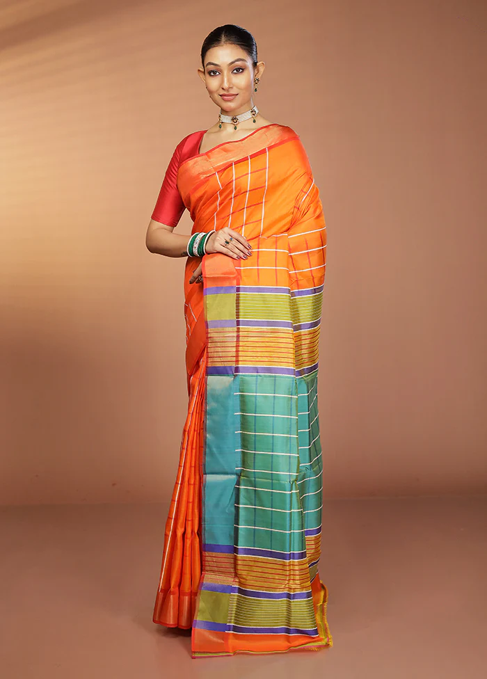 Yellow Kalakshetra Silk Saree With Blouse Piece - Image 4