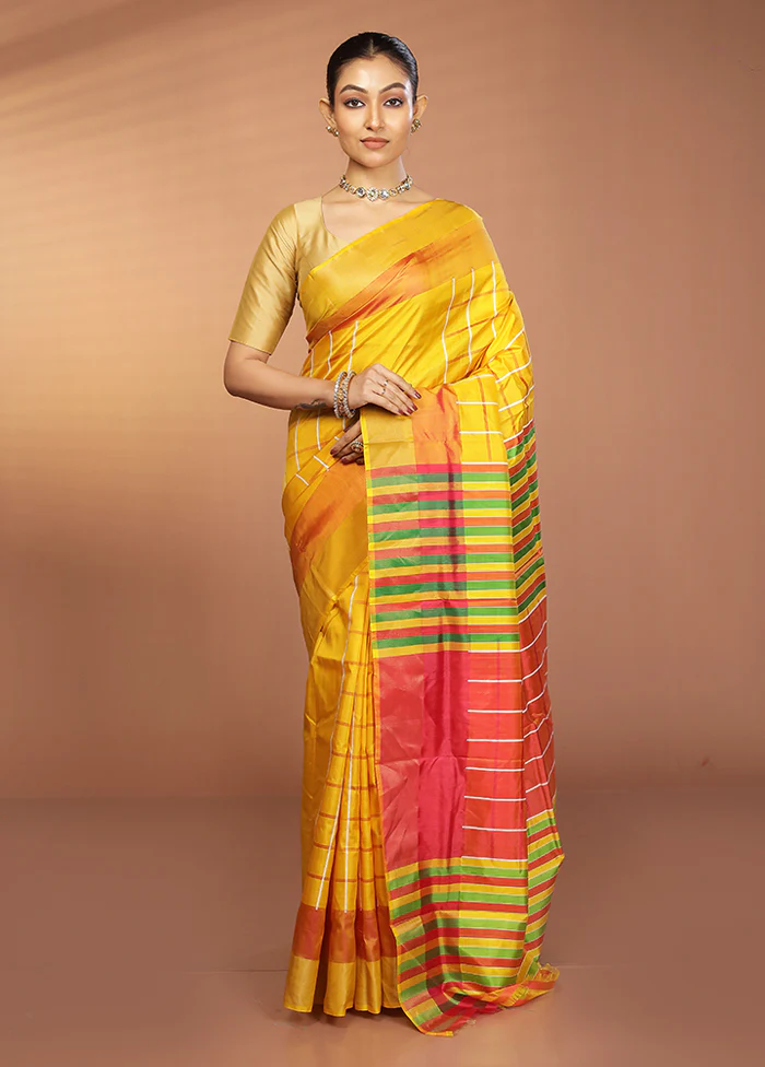 Yellow Kalakshetra Silk Saree With Blouse Piece - Image 2