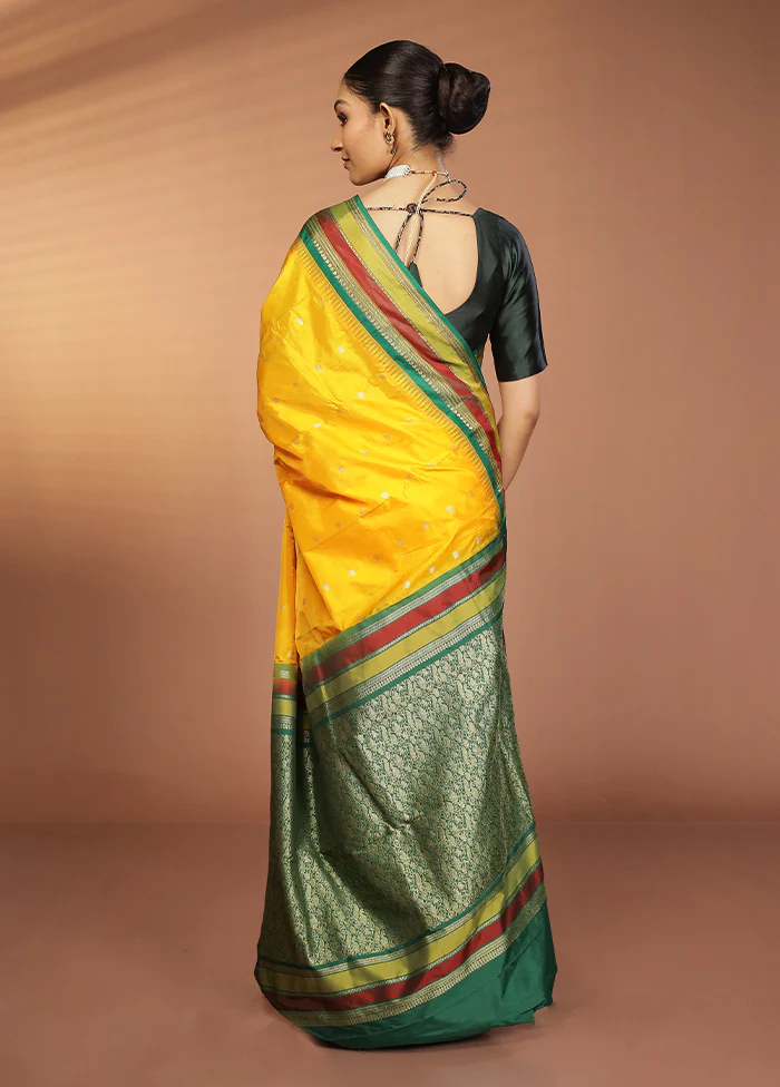 Yellow Kanjivaram Silk Saree With Blouse Piece - Image 3