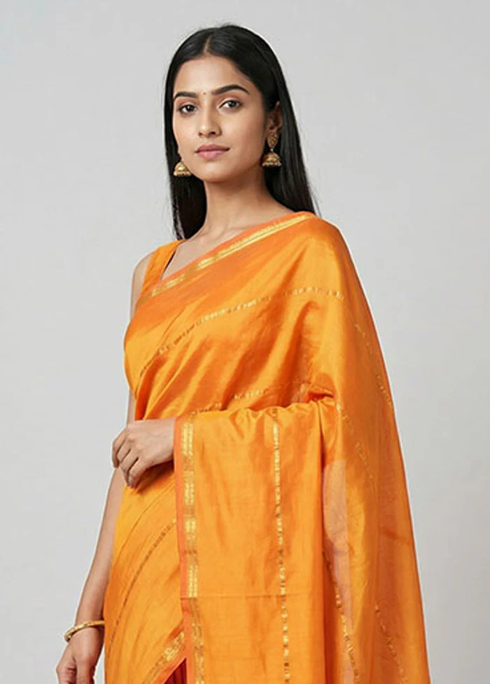Yellow Kanjivaram Silk Saree With Blouse Piece - Image 2