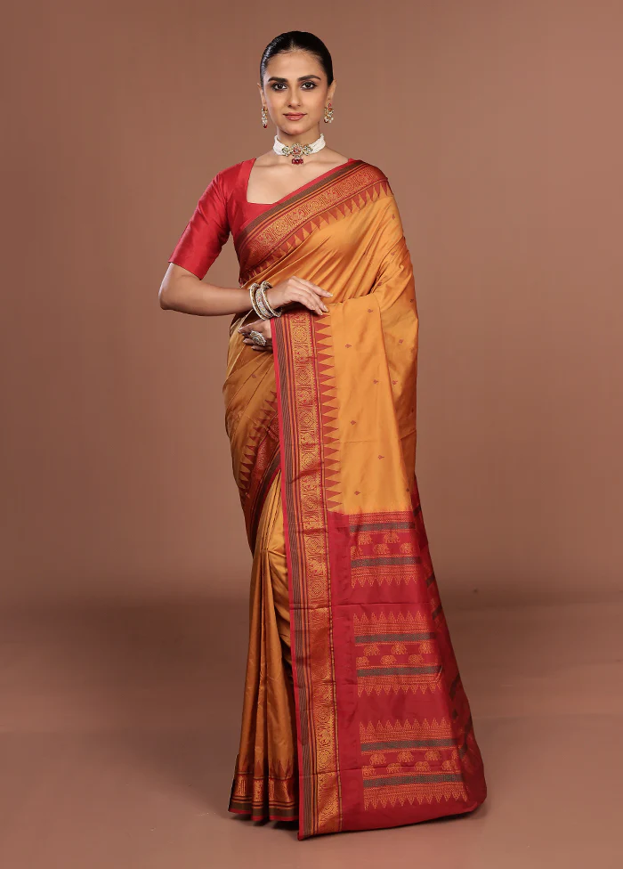 Yellow Kanjivaram Silk Saree With Blouse Piece - Image 2