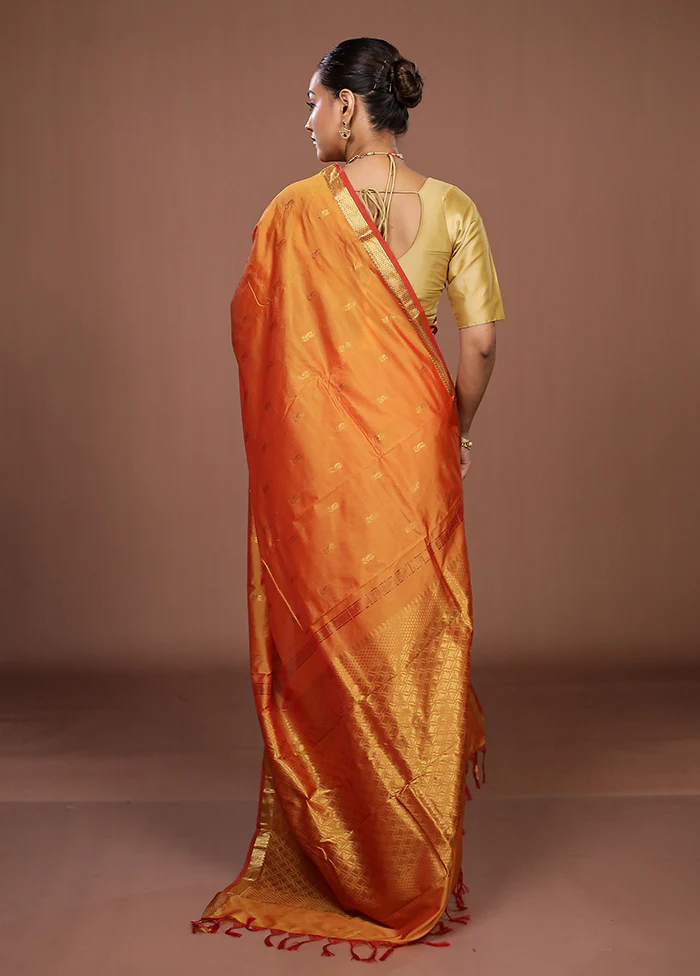 Yellow Kanjivaram Silk Saree With Blouse Piece - Image 3