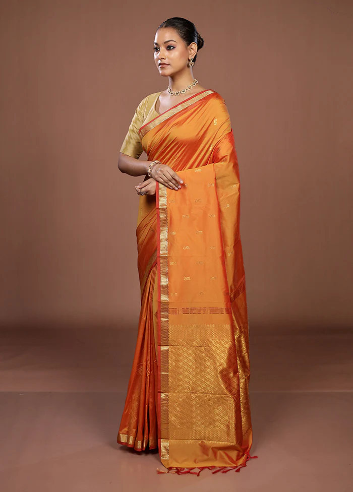 Yellow Kanjivaram Silk Saree With Blouse Piece - Image 4