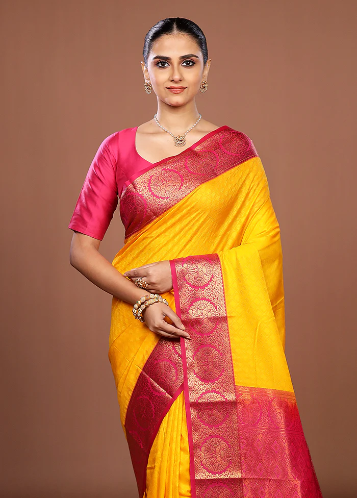 Yellow Kanjivaram Silk Saree With Blouse Piece