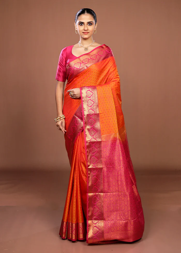 Yellow Kanjivaram Silk Saree With Blouse Piece - Image 2