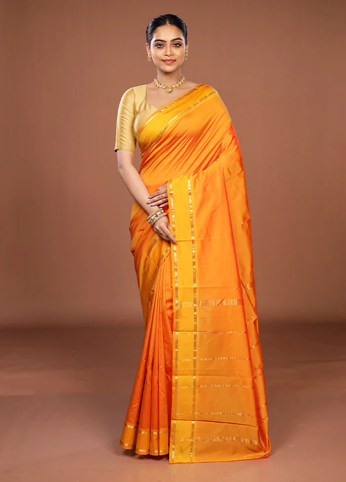 Yellow Kanjivaram Silk Saree With Blouse Piece - Image 2