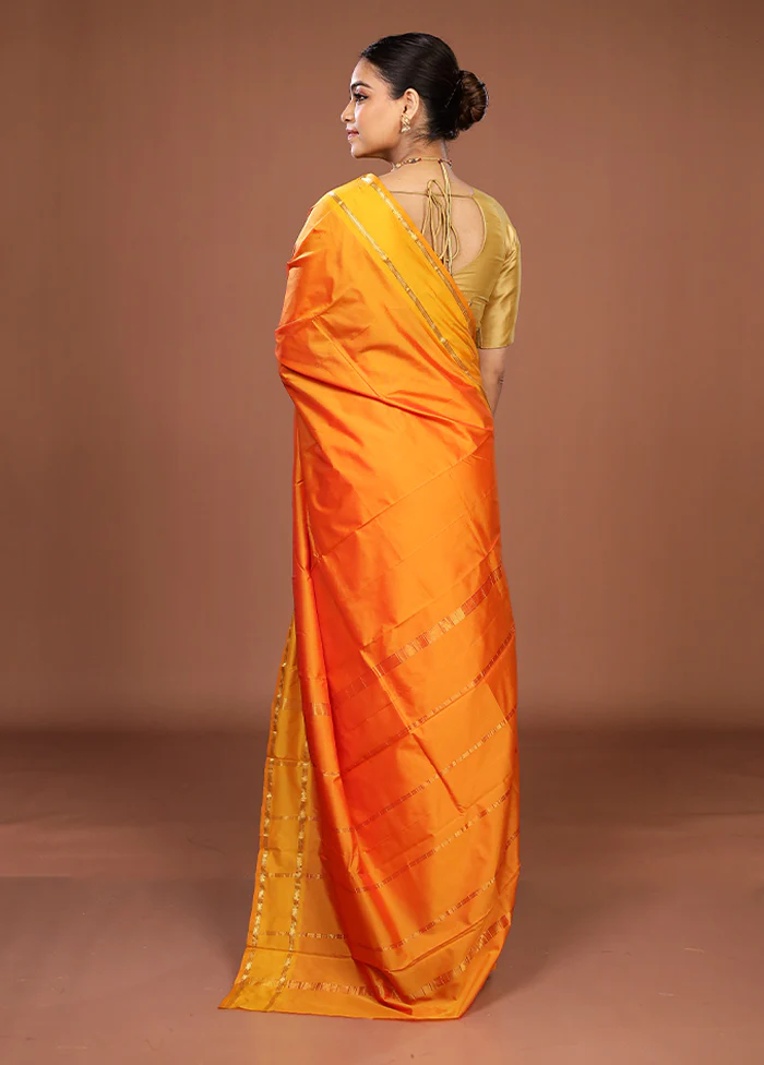 Yellow Kanjivaram Silk Saree With Blouse Piece - Image 3