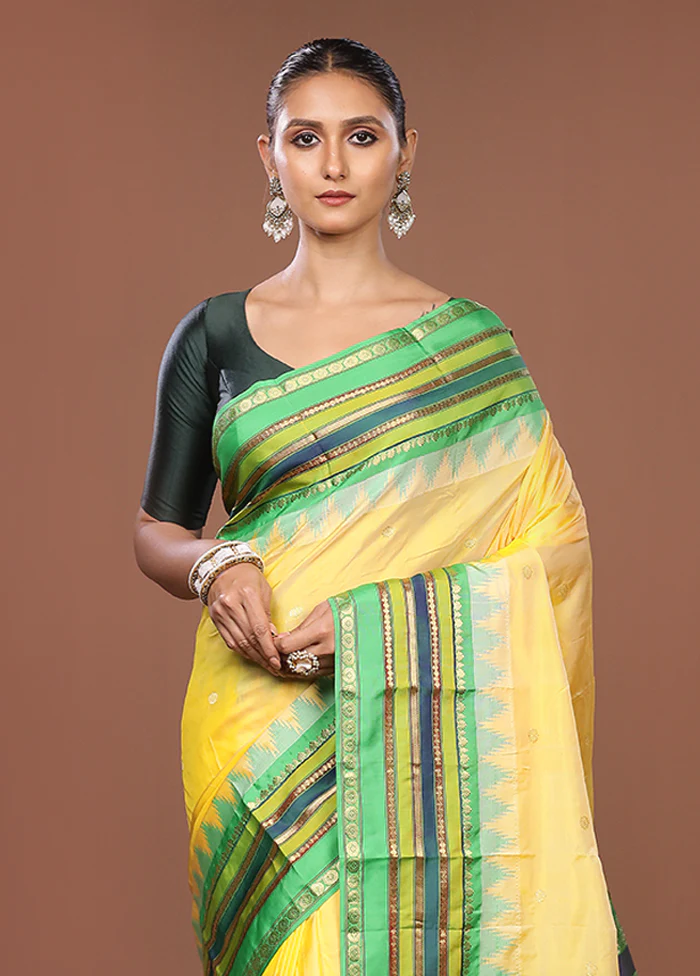 Yellow Kanjivaram Silk Saree With Blouse Piece