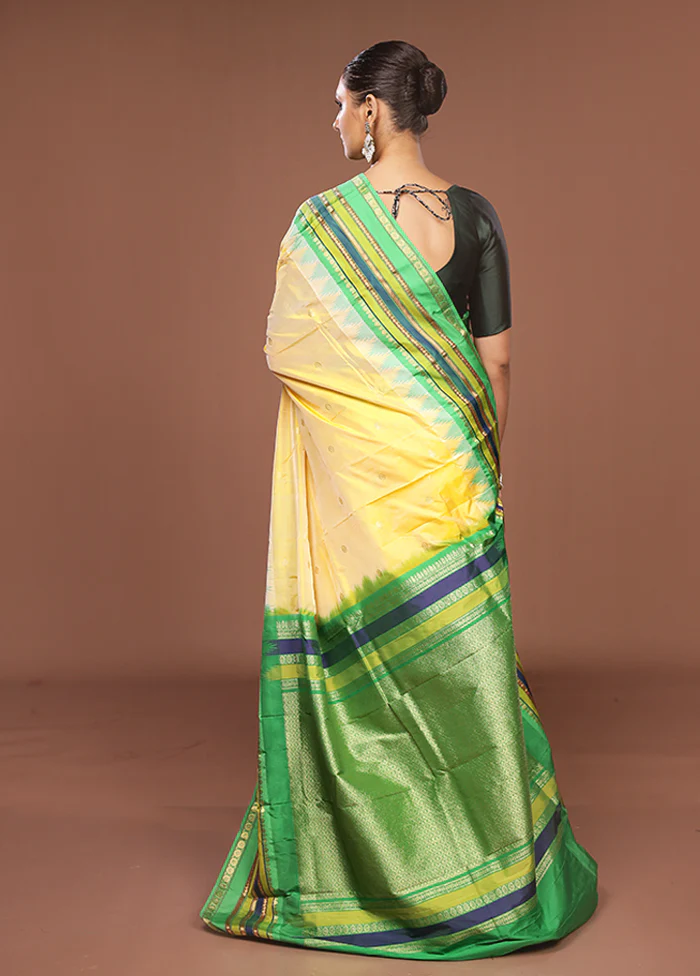 Yellow Kanjivaram Silk Saree With Blouse Piece - Image 3