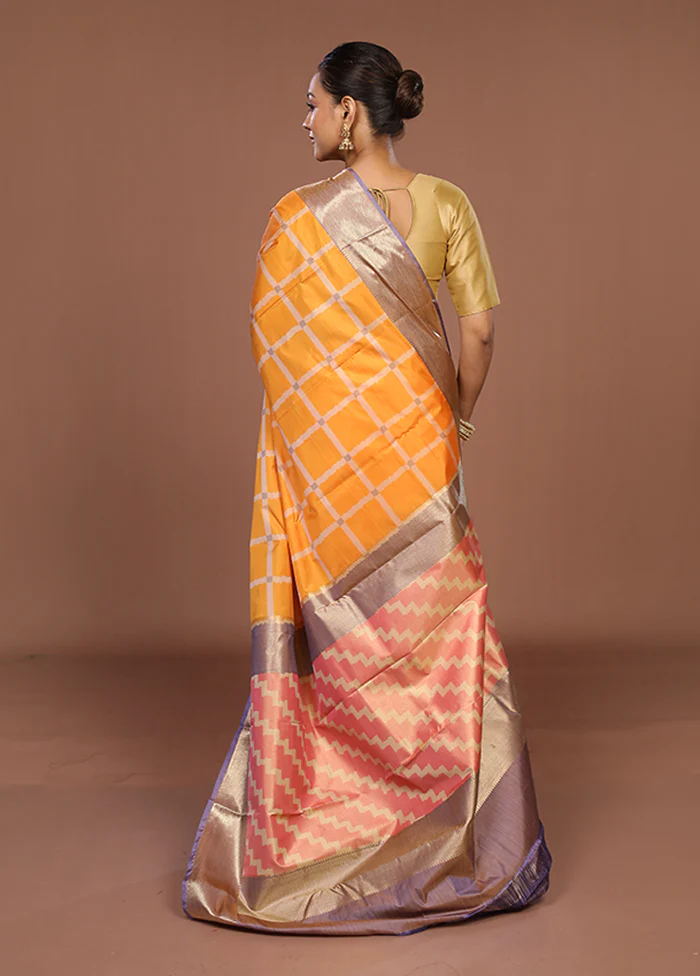 Yellow Kanjivaram Silk Saree With Blouse Piece - Image 3