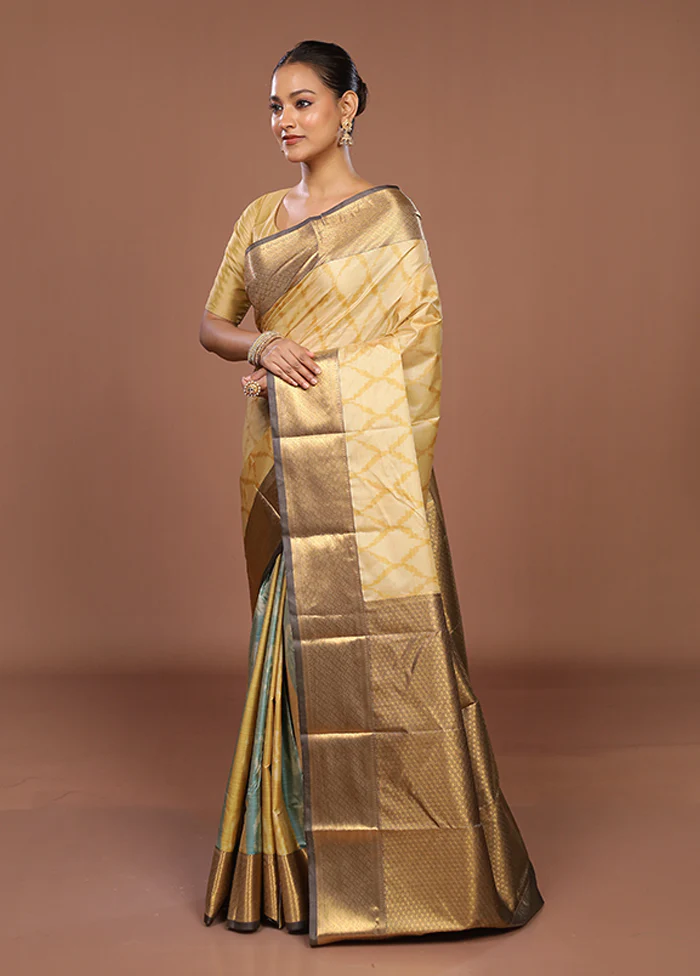 Yellow Kanjivaram Silk Saree With Blouse Piece - Image 4