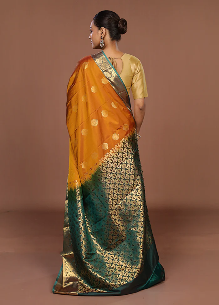 Yellow Kanjivaram Silk Saree With Blouse Piece - Image 3